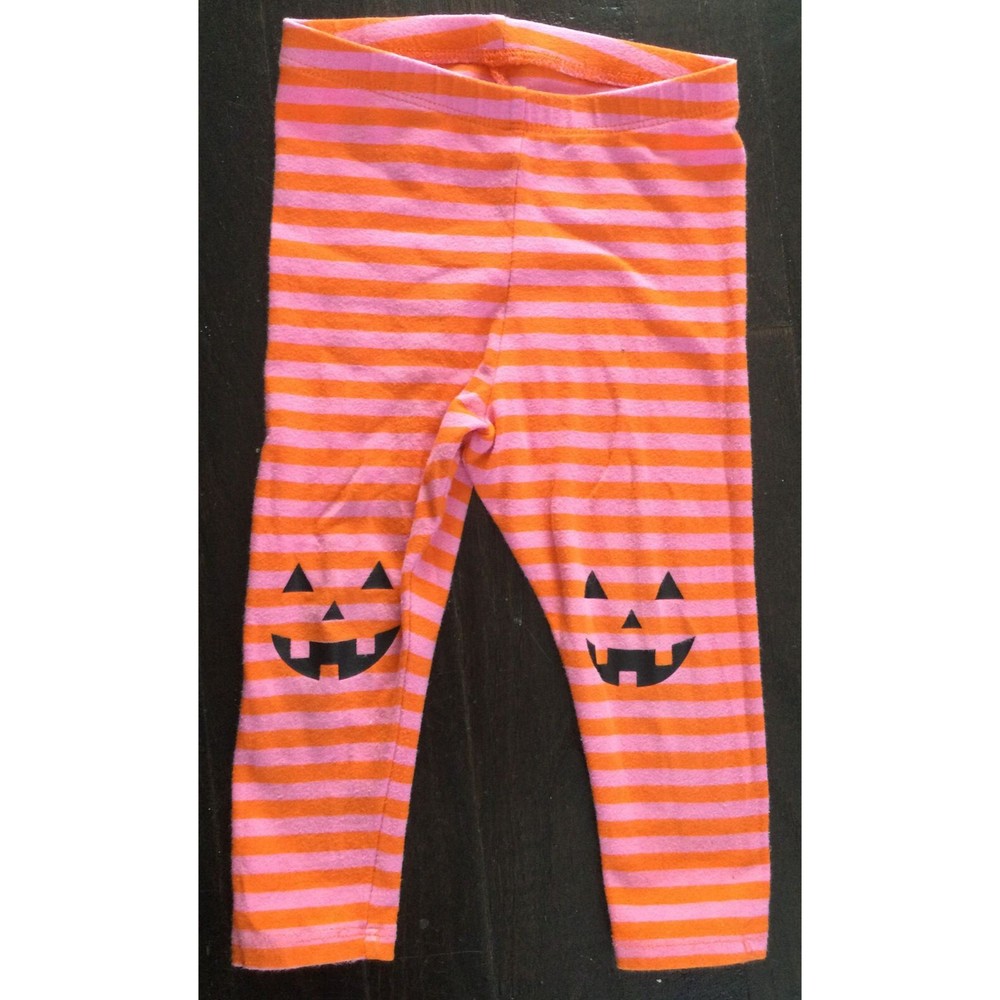 CAT & JACK  HALLOWEEN LEGGINGS pink orange stripe girls size 18m PUMPKIN KNEES